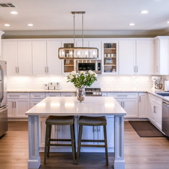 white wooden cupboards